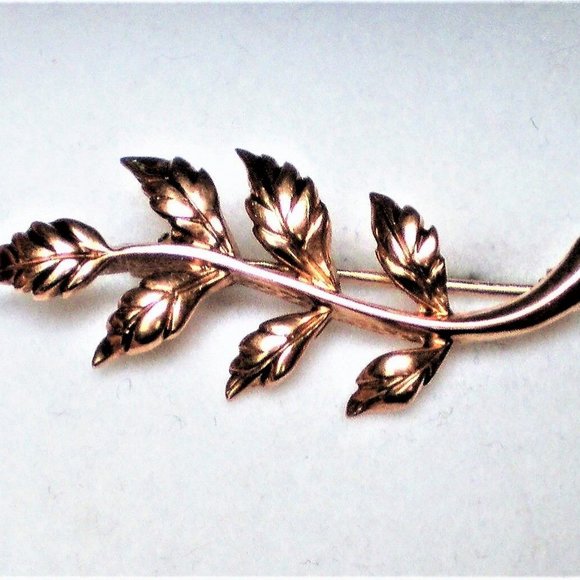 Vintage Russian Russia USSR 14K 583 Rose Pink Gold Tree Branch Leaf Brooch Pin - Picture 5 of 7